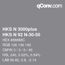 Color code: HKS N 3000plus - HKS N 92 N-30-50 | qconv.com