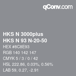 Color code: HKS N 3000plus - HKS N 93 N-20-50 | qconv.com