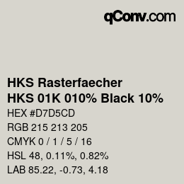 カラーコード: HKS Rasterfaecher - HKS 01K 010% Black 10% | qconv.com