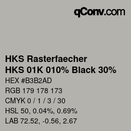 Farbcode: HKS Rasterfaecher - HKS 01K 010% Black 30% | qconv.com