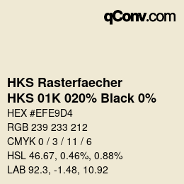 Farbcode: HKS Rasterfaecher - HKS 01K 020% Black 0% | qconv.com