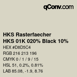 カラーコード: HKS Rasterfaecher - HKS 01K 020% Black 10% | qconv.com