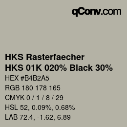 カラーコード: HKS Rasterfaecher - HKS 01K 020% Black 30% | qconv.com