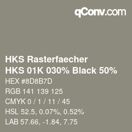 Farbcode: HKS Rasterfaecher - HKS 01K 030% Black 50% | qconv.com