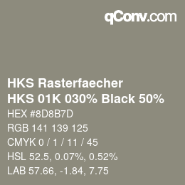 Code couleur: HKS Rasterfaecher - HKS 01K 030% Black 50% | qconv.com