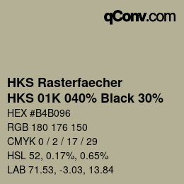 カラーコード: HKS Rasterfaecher - HKS 01K 040% Black 30% | qconv.com