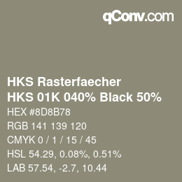 Farbcode: HKS Rasterfaecher - HKS 01K 040% Black 50% | qconv.com