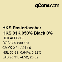 Farbcode: HKS Rasterfaecher - HKS 01K 050% Black 0% | qconv.com