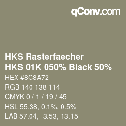 カラーコード: HKS Rasterfaecher - HKS 01K 050% Black 50% | qconv.com