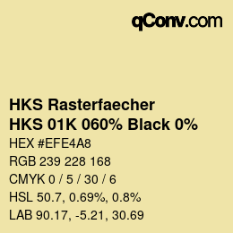 カラーコード: HKS Rasterfaecher - HKS 01K 060% Black 0% | qconv.com