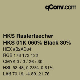 カラーコード: HKS Rasterfaecher - HKS 01K 060% Black 30% | qconv.com