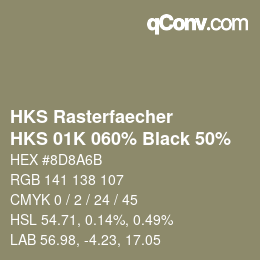 Farbcode: HKS Rasterfaecher - HKS 01K 060% Black 50% | qconv.com