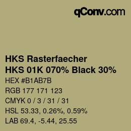 カラーコード: HKS Rasterfaecher - HKS 01K 070% Black 30% | qconv.com