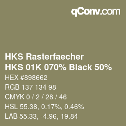 カラーコード: HKS Rasterfaecher - HKS 01K 070% Black 50% | qconv.com