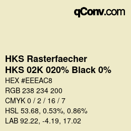 カラーコード: HKS Rasterfaecher - HKS 02K 020% Black 0% | qconv.com