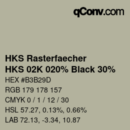 カラーコード: HKS Rasterfaecher - HKS 02K 020% Black 30% | qconv.com