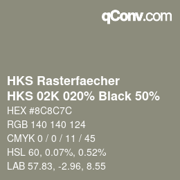 Farbcode: HKS Rasterfaecher - HKS 02K 020% Black 50% | qconv.com