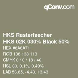 Farbcode: HKS Rasterfaecher - HKS 02K 030% Black 50% | qconv.com