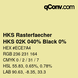 カラーコード: HKS Rasterfaecher - HKS 02K 040% Black 0% | qconv.com