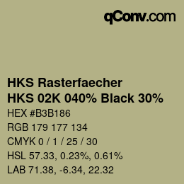 カラーコード: HKS Rasterfaecher - HKS 02K 040% Black 30% | qconv.com