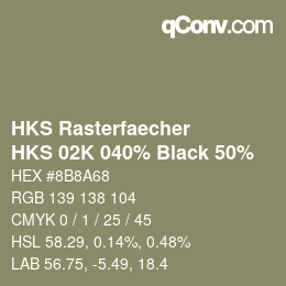 カラーコード: HKS Rasterfaecher - HKS 02K 040% Black 50% | qconv.com