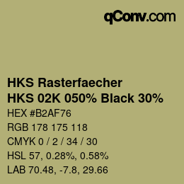 Farbcode: HKS Rasterfaecher - HKS 02K 050% Black 30% | qconv.com