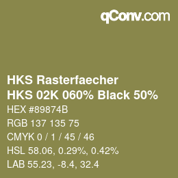 カラーコード: HKS Rasterfaecher - HKS 02K 060% Black 50% | qconv.com