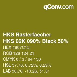 Farbcode: HKS Rasterfaecher - HKS 02K 090% Black 50% | qconv.com