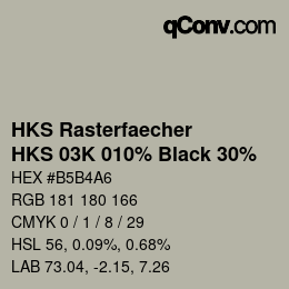 カラーコード: HKS Rasterfaecher - HKS 03K 010% Black 30% | qconv.com