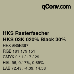 Farbcode: HKS Rasterfaecher - HKS 03K 020% Black 30% | qconv.com