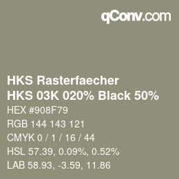 カラーコード: HKS Rasterfaecher - HKS 03K 020% Black 50% | qconv.com