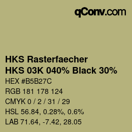 カラーコード: HKS Rasterfaecher - HKS 03K 040% Black 30% | qconv.com