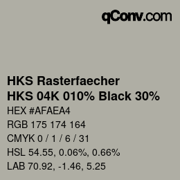 カラーコード: HKS Rasterfaecher - HKS 04K 010% Black 30% | qconv.com