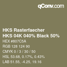 カラーコード: HKS Rasterfaecher - HKS 04K 040% Black 50% | qconv.com