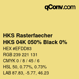 Code couleur: HKS Rasterfaecher - HKS 04K 050% Black 0% | qconv.com