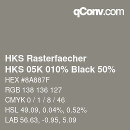 Farbcode: HKS Rasterfaecher - HKS 05K 010% Black 50% | qconv.com