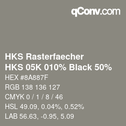 Code couleur: HKS Rasterfaecher - HKS 05K 010% Black 50% | qconv.com