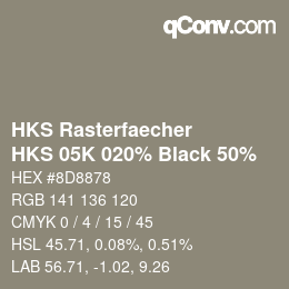 カラーコード: HKS Rasterfaecher - HKS 05K 020% Black 50% | qconv.com