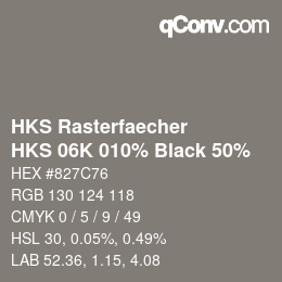 Color code: HKS Rasterfaecher - HKS 06K 010% Black 50% | qconv.com