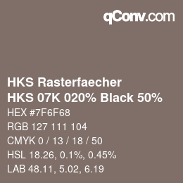 カラーコード: HKS Rasterfaecher - HKS 07K 020% Black 50% | qconv.com