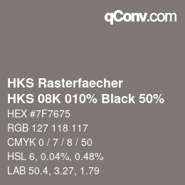 カラーコード: HKS Rasterfaecher - HKS 08K 010% Black 50% | qconv.com