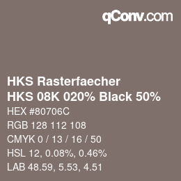Code couleur: HKS Rasterfaecher - HKS 08K 020% Black 50% | qconv.com