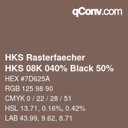 カラーコード: HKS Rasterfaecher - HKS 08K 040% Black 50% | qconv.com