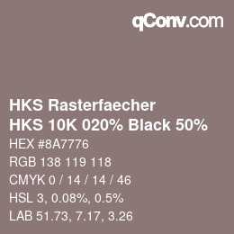 Código de color: HKS Rasterfaecher - HKS 10K 020% Black 50% | qconv.com