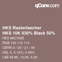 カラーコード: HKS Rasterfaecher - HKS 10K 030% Black 50% | qconv.com