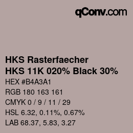 カラーコード: HKS Rasterfaecher - HKS 11K 020% Black 30% | qconv.com