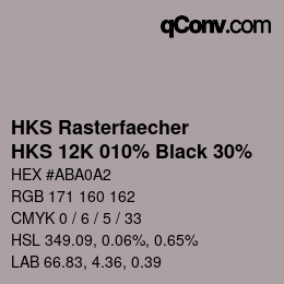 カラーコード: HKS Rasterfaecher - HKS 12K 010% Black 30% | qconv.com