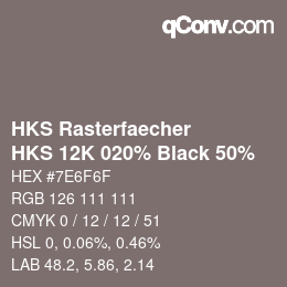 カラーコード: HKS Rasterfaecher - HKS 12K 020% Black 50% | qconv.com