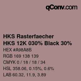 カラーコード: HKS Rasterfaecher - HKS 12K 030% Black 30% | qconv.com