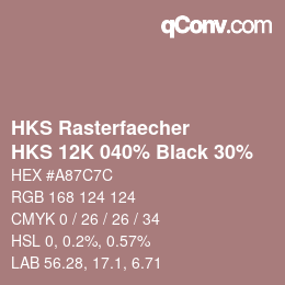 カラーコード: HKS Rasterfaecher - HKS 12K 040% Black 30% | qconv.com